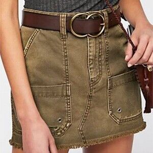 Free People Tahini Green Denim Canvas Frayed Hem Mini Skirt 27 (box12)